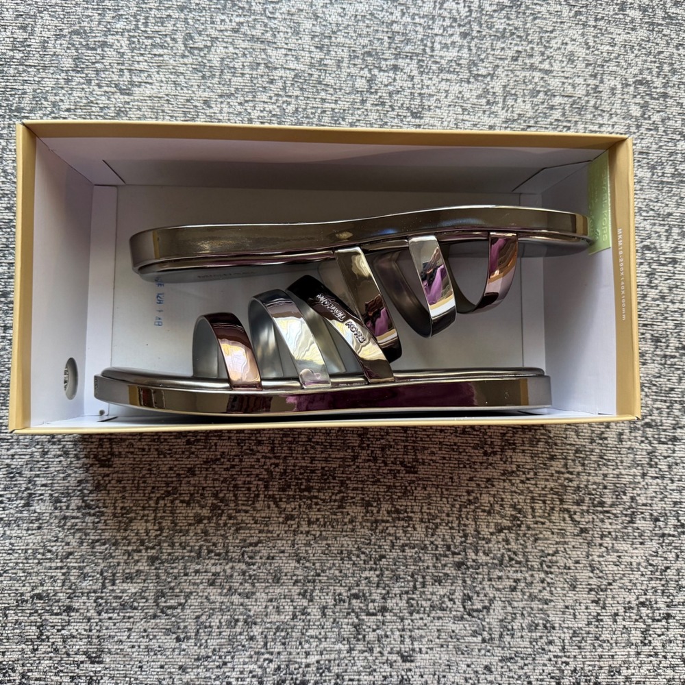 NWB Michael Kors Keiko Slide Sandal's Gunmetal Silver Metallic Strappy 8M